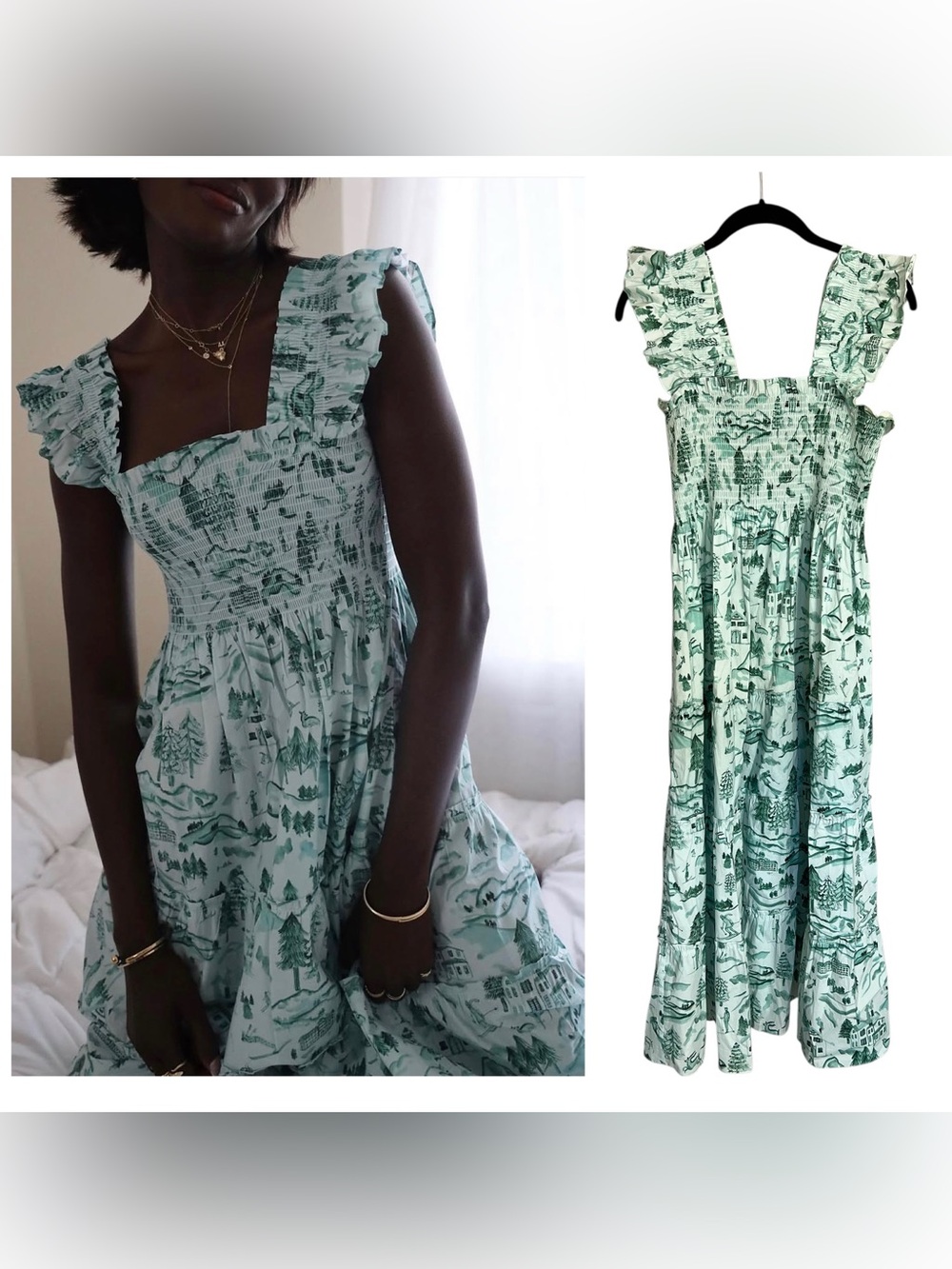 Hill House Home Ellie Nap Midi Dress Emerald Winter Toile S holiday ski festive